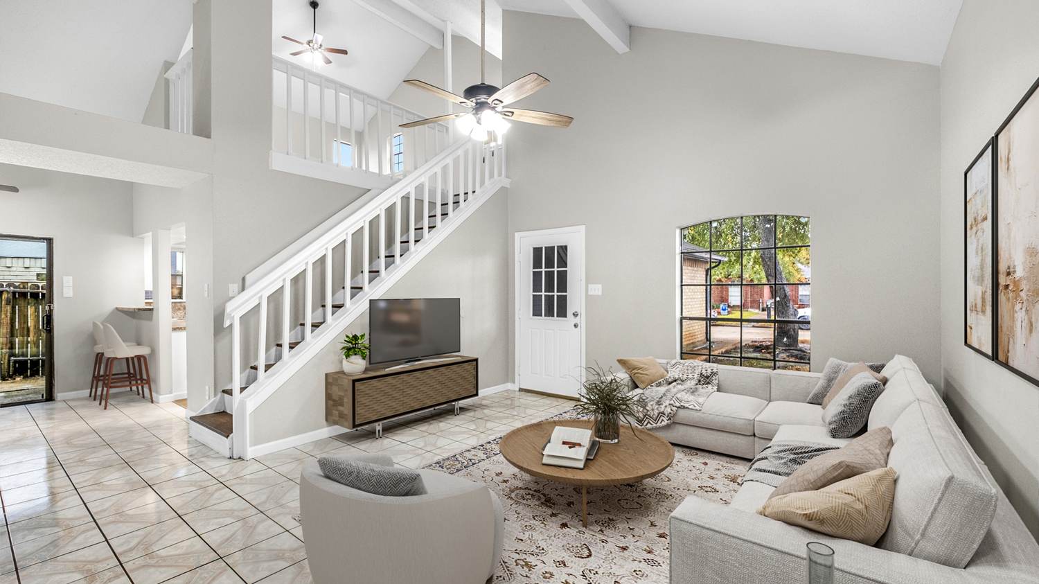 Virtually Staged — Two-Story Living Room